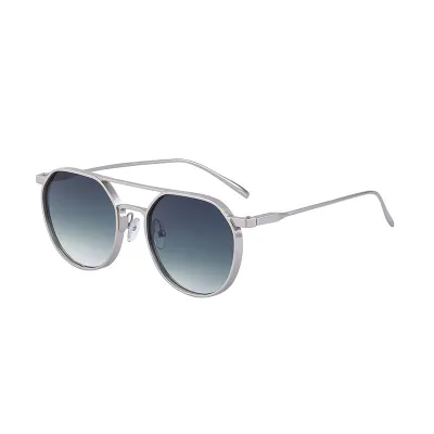 Men Retro Oval Metal Double Beam Sunglasses with PC Lens