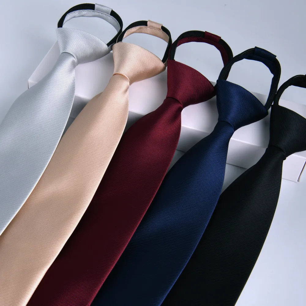 Men's Simple Zipper Tie – 48cm Long, 8cm Wide, Solid Polyester, Business Style