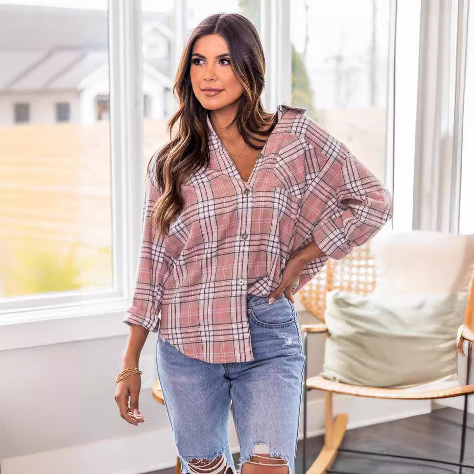 Moda Camisa Mujer Cuadros Escoceses Wholesale Camisa De Manga