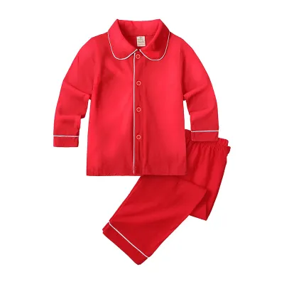 Baby Kids Boys Girls Casual Cute Christmas Long Sleeve Lapel Cardigan Top Trousers House Pajamas Sets