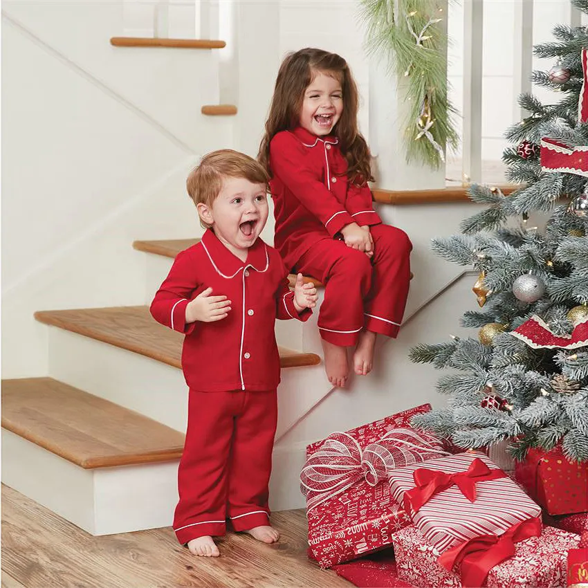 Baby Kids Boys Girls Casual Cute Christmas Long Sleeve Lapel Cardigan Top Trousers House Pajamas Sets