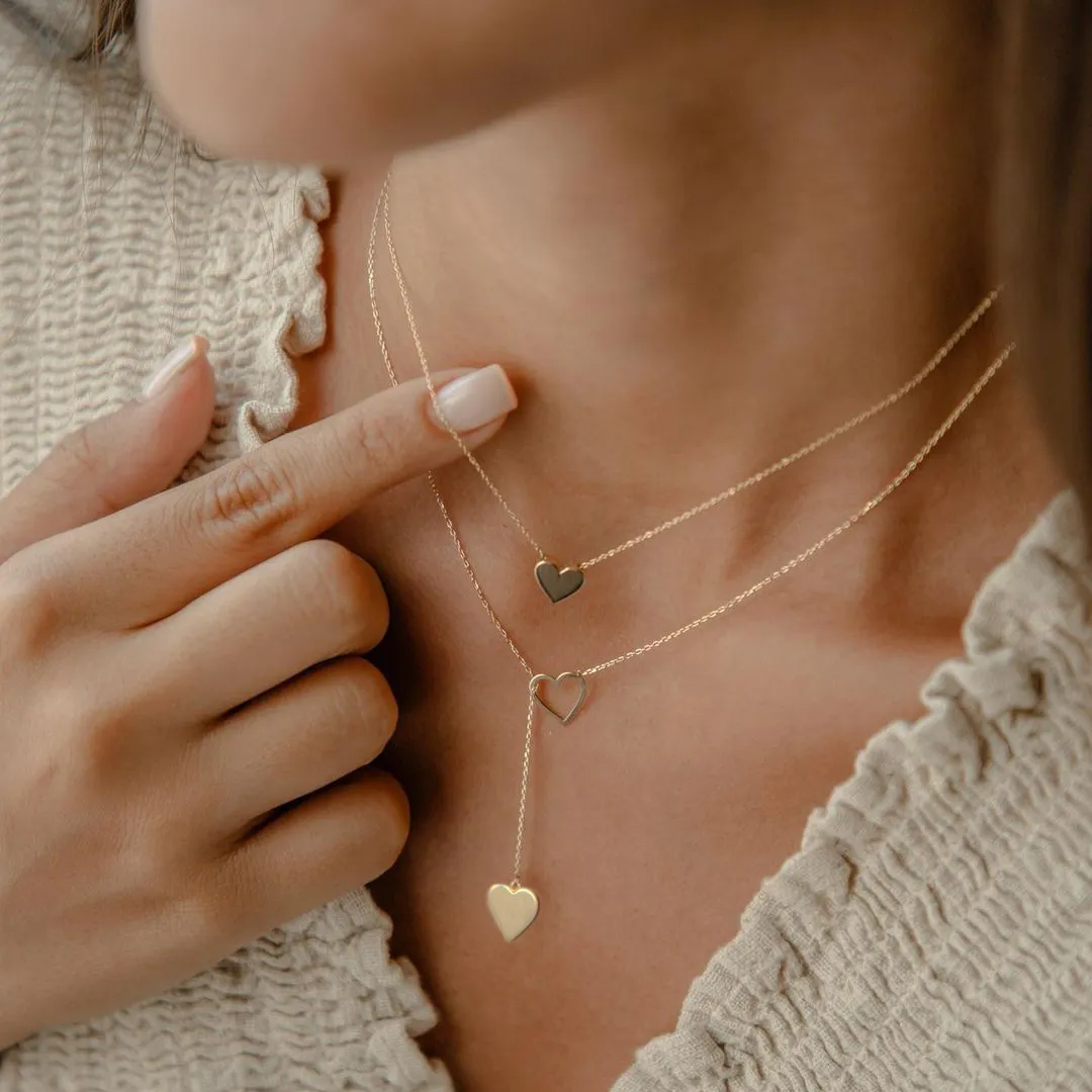 Gold Plated Women Retro Simple Hollow Heart Pendant Multilayer Necklace