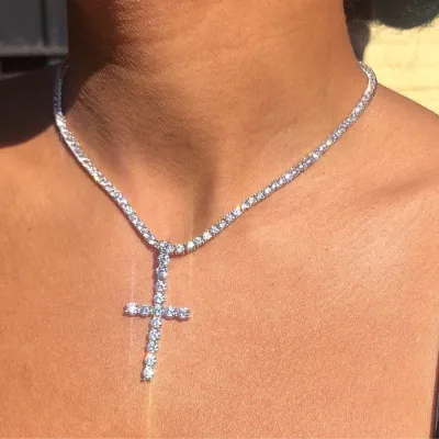 Cross Pendant Women Fashion Rhinestone Necklace