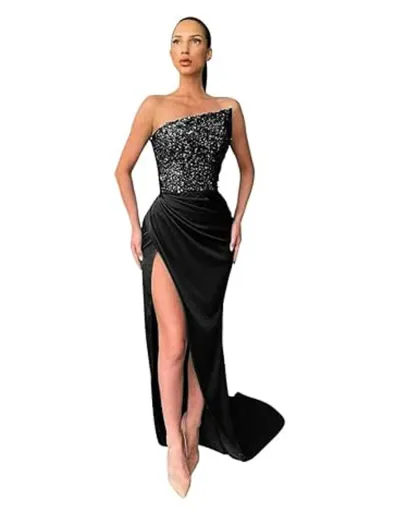 Green Pink Sequin Fairy Wedding Classy Party Women Side Slit Evening Gown