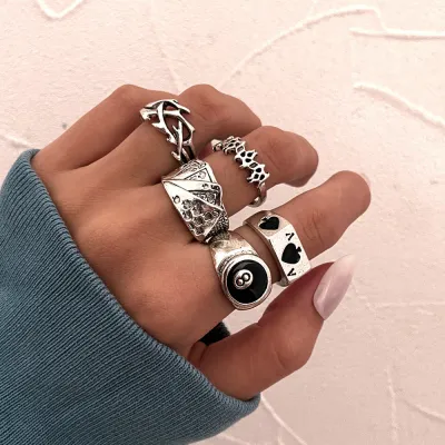Vintage Women Gothic Punk Skull Snake Ring Set