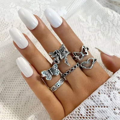 Vintage Women Gothic Punk Skull Snake Ring Set