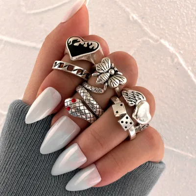 Vintage Women Gothic Punk Skull Snake Ring Set