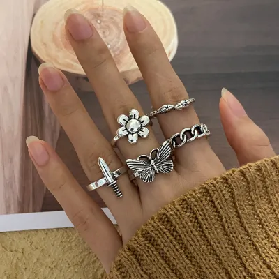 Vintage Women Gothic Punk Skull Snake Ring Set