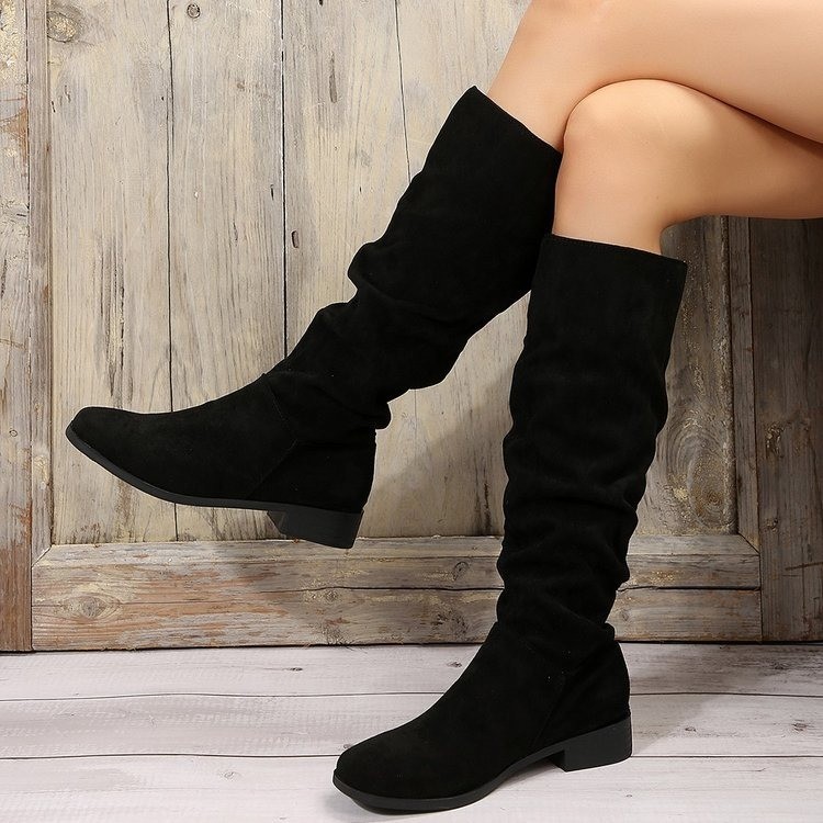 Wholesale Women Fashion Plus Size Suede Round Toe High Boots