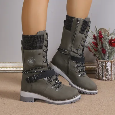 Autumn Winter Women Plus Size Thickened Warm Strap Snow Boots