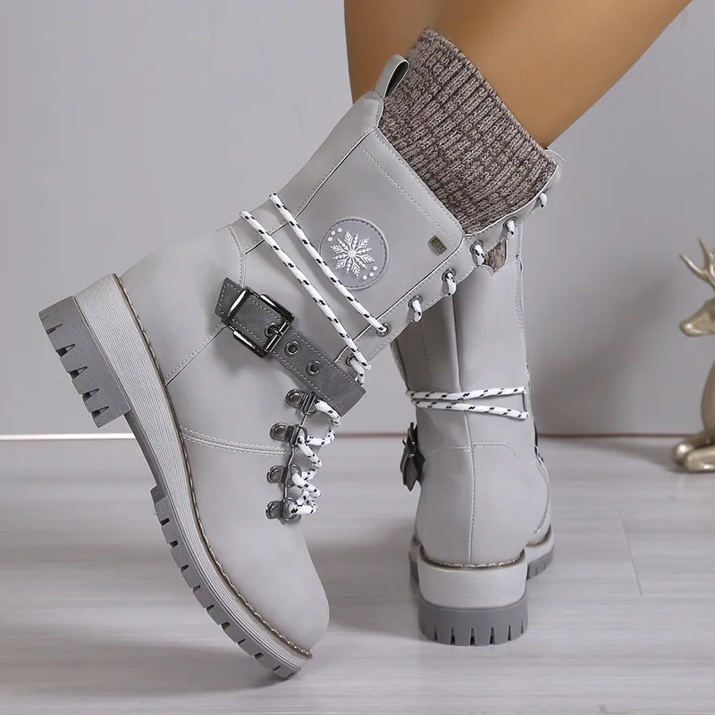 Autumn Winter Women Plus Size Thickened Warm Strap Snow Boots