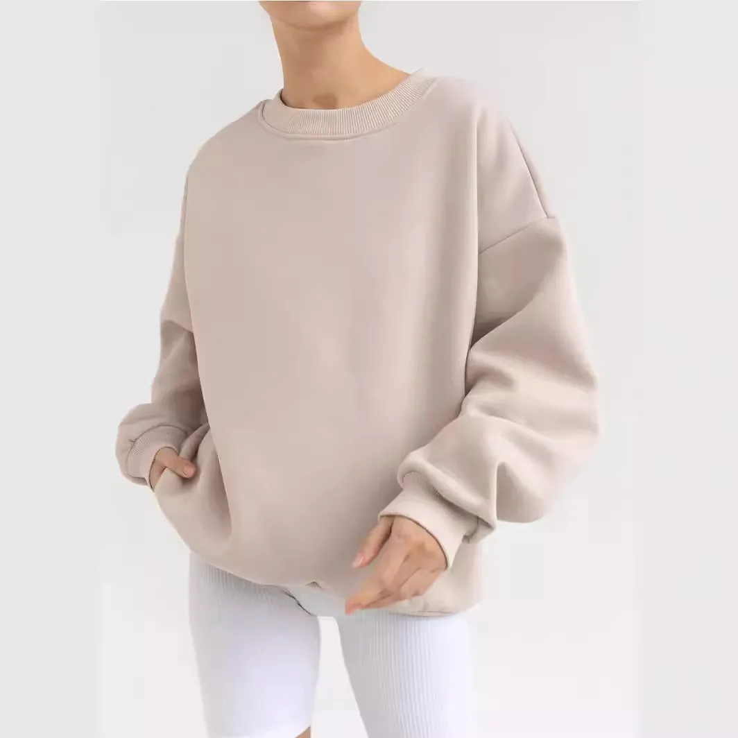 Autumn Winter Women Casual Loose Solid Color Round Neck Long Sleeve Pullover Sweatshirt