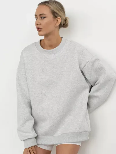 Autumn Winter Women Casual Loose Solid Color Round Neck Long Sleeve Pullover Sweatshirt