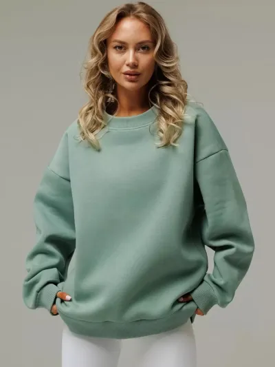 Autumn Winter Women Casual Loose Solid Color Round Neck Long Sleeve Pullover Sweatshirt