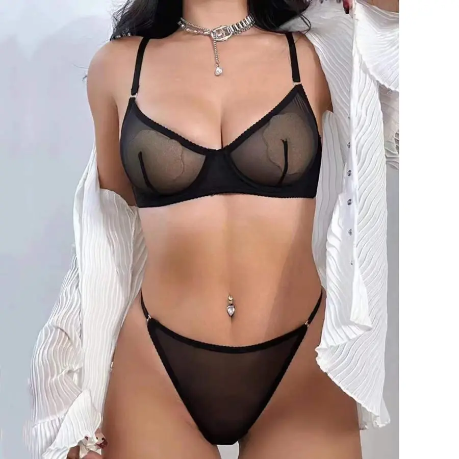 Women Sexy Mesh Perspective Bra Panties Set