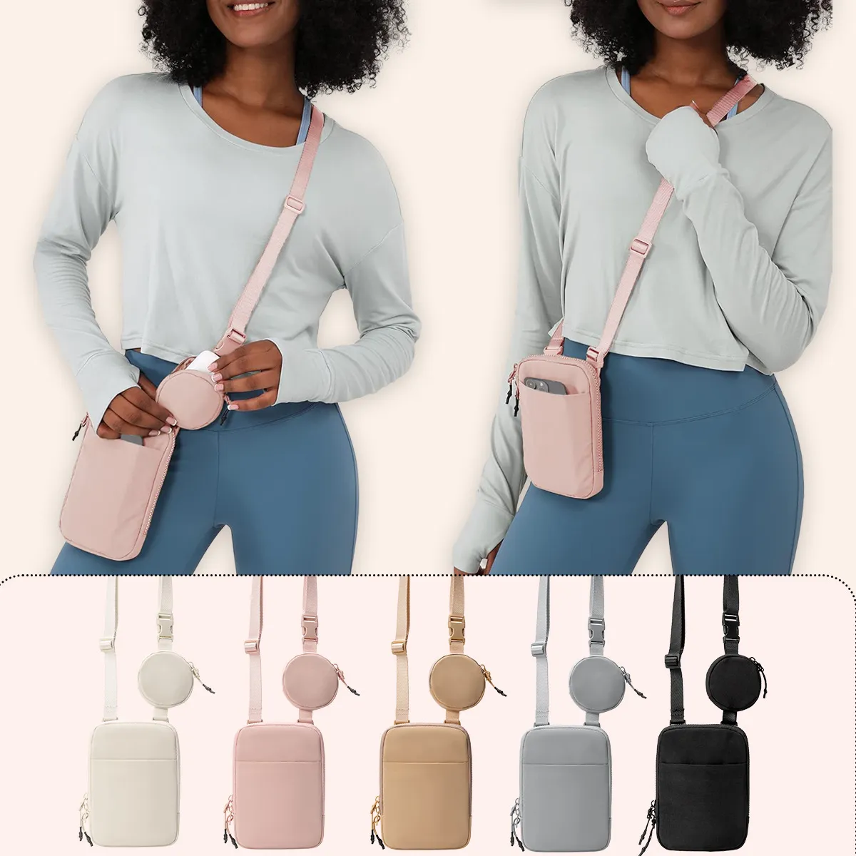 Casual Simple Solid Color Waterproof Sports Nylon Crossbody Bag