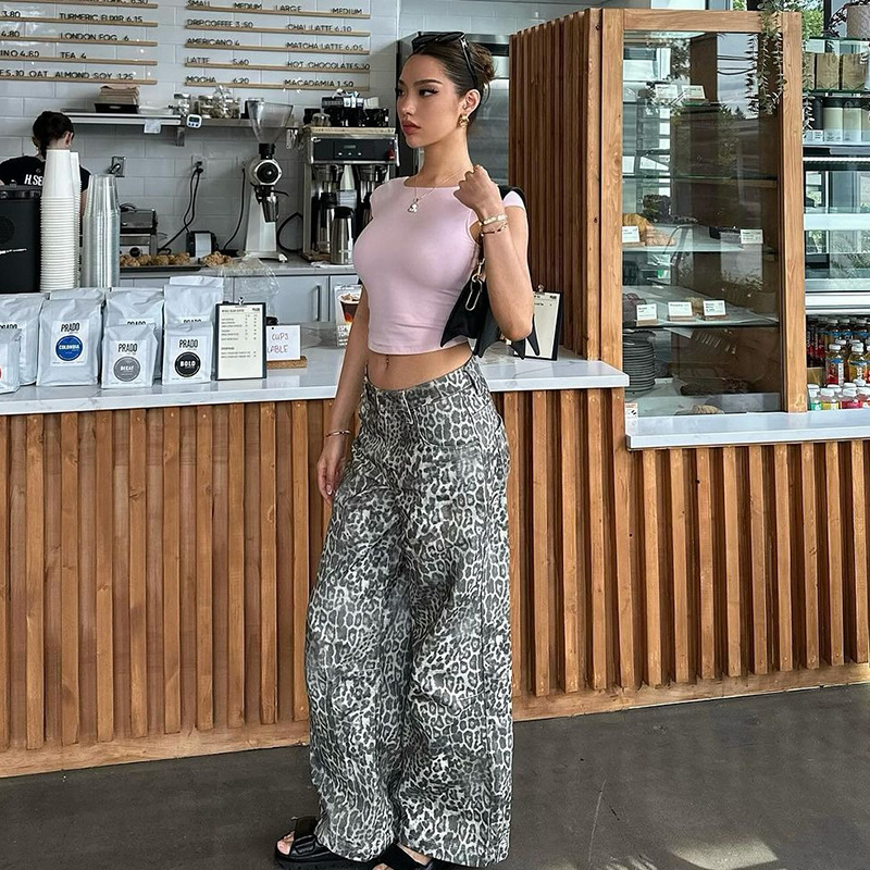 Wholesale Women Fashion Loose Leopard Print Low Waist Pants
