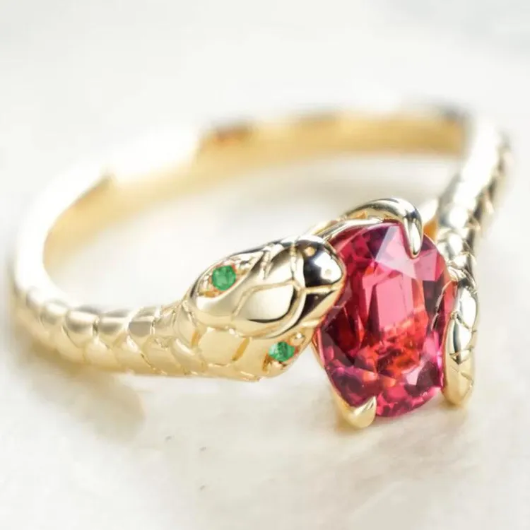 Women Fashion Creative Snake Ruby Copper Ring