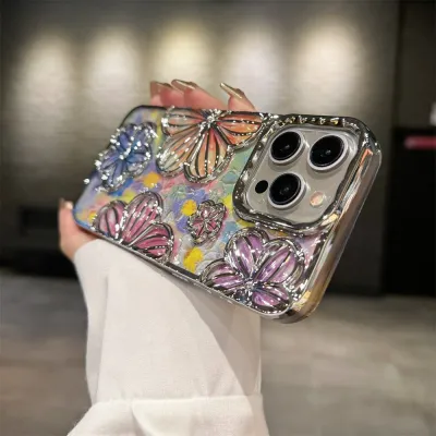 Women Fashion Electroplated Three-Dimensional Floral Apple Phone Protective Case