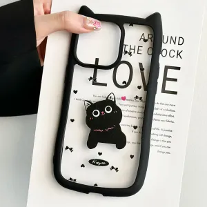 Women Fashion Cartoon Transparent Cat Apple Mobile Phone Protective Case