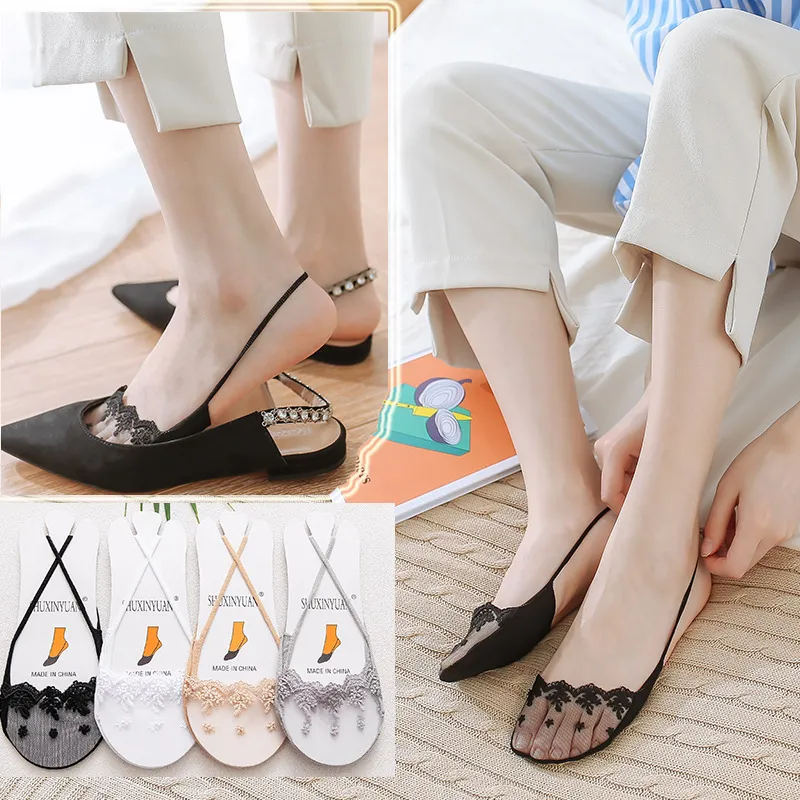 Women Simple Invisible Lace Strap Forefoot Socks