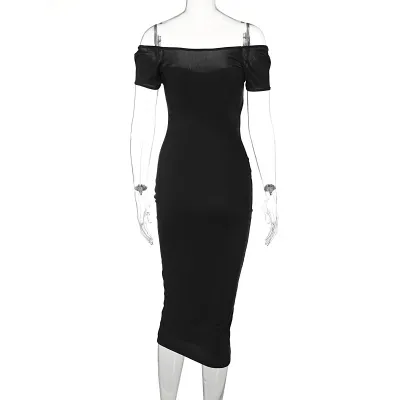 Summer Women Off-Shoulder Rib Knit Slim Dress - Street Hipster Style