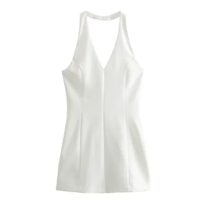 Summer Women Fashion Sexy Solid Color Halter Neck Mini Dress