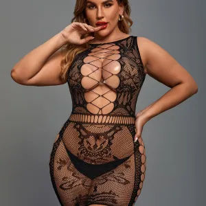 Women Plus Size Lace Hollow Jacquard Lingerie Set