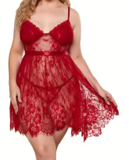 Women Plus Size Sexy Mesh Lace Perspective Lingerie