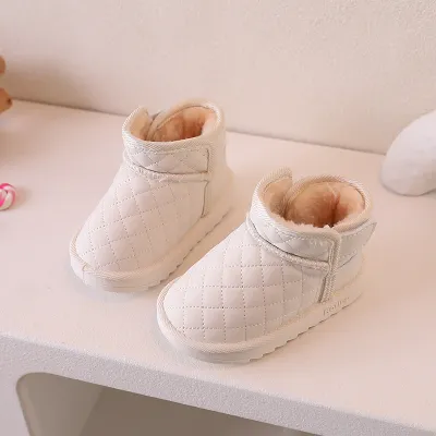 Neutral Kids Girls Autumn Winter Fashion Casual Round-Toe Velcro Quilted Snow Ankle Boots