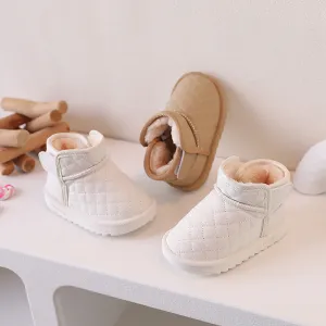 Neutral Kids Girls Autumn Winter Fashion Casual Round-Toe Velcro Quilted Snow Ankle Boots