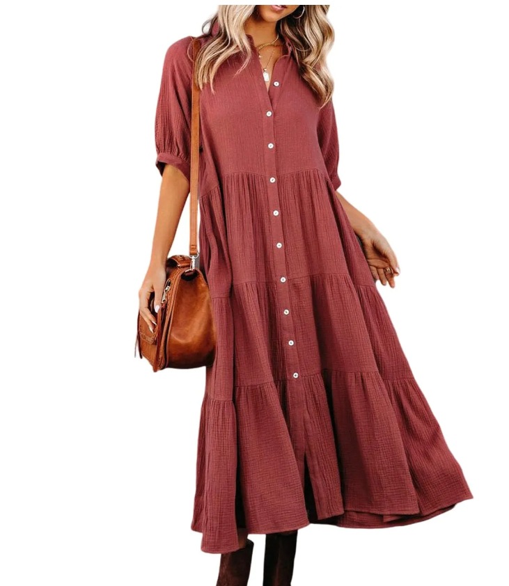 Wholesale Summer Women Casual Solid Color Button Loose Shirt
