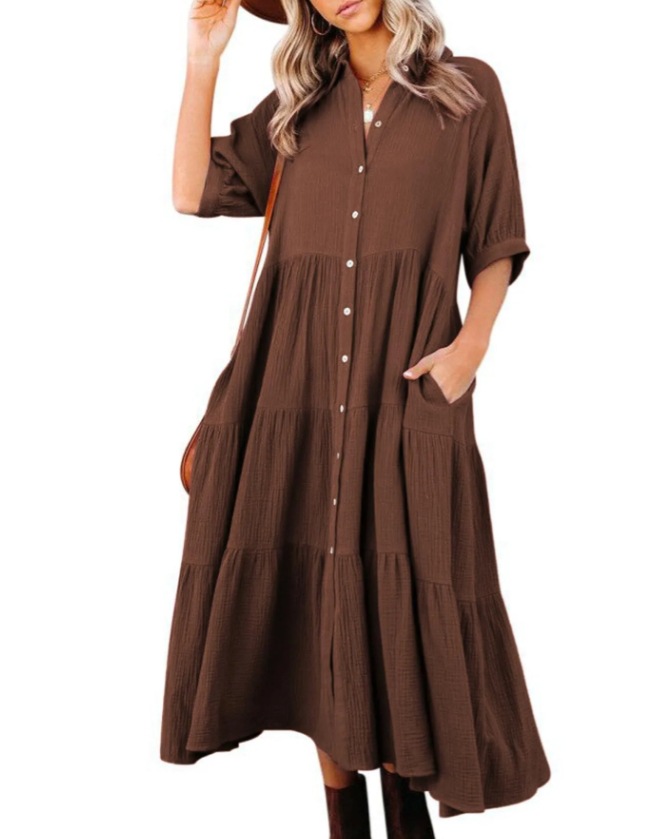 Wholesale Summer Women Casual Solid Color Button Loose Shirt