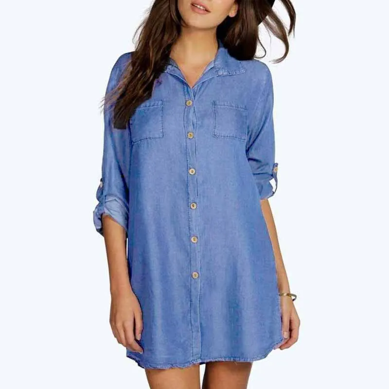 Women's Casual Button Lapel Long Sleeve Denim Cardigan Shirt