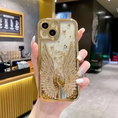 Women Fashionable Electroplated Quicksand Swan Apple Phone Protective Case