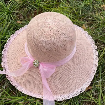 Summer Women Fashion Lace Bow Sunscreen Hat Pastoral Style Flat Top