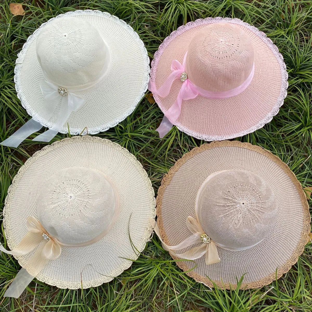 Summer Women Fashion Lace Bow Sunscreen Hat Pastoral Style Flat Top
