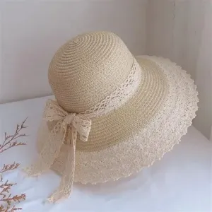 Summer Women's Lace Bow Straw Woven Sun Hat
