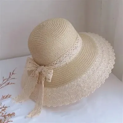 Summer Women's Lace Bow Straw Woven Sun Hat