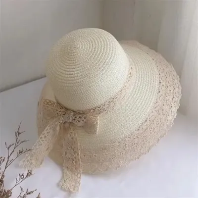 Summer Women's Lace Bow Straw Woven Sun Hat