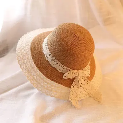 Summer Women's Lace Bow Straw Woven Sun Hat