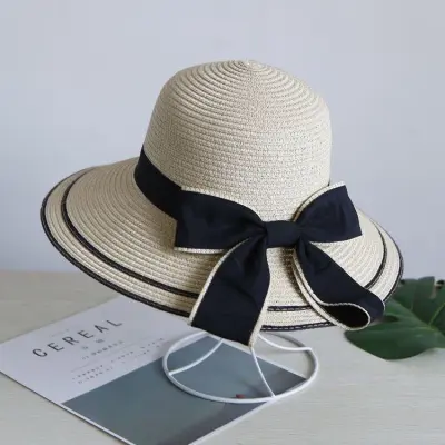 Summer Women's Lace Bow Straw Woven Sun Hat
