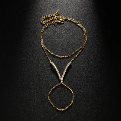 Women Fashion Creative V-Shaped Rhinestone Finger Bracelet
