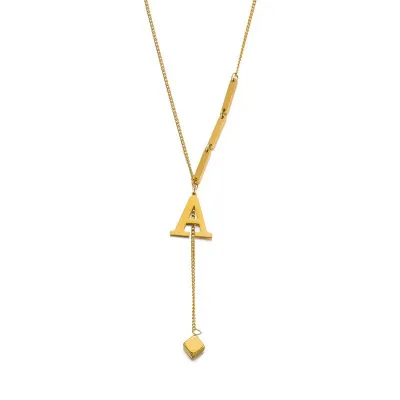 Women Fashion Simple 26 English Alphabet Titanium Steel Necklace