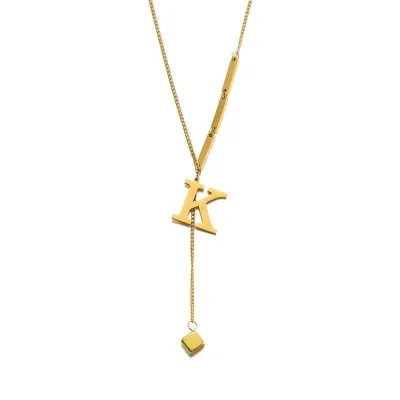 Women Fashion Simple 26 English Alphabet Titanium Steel Necklace