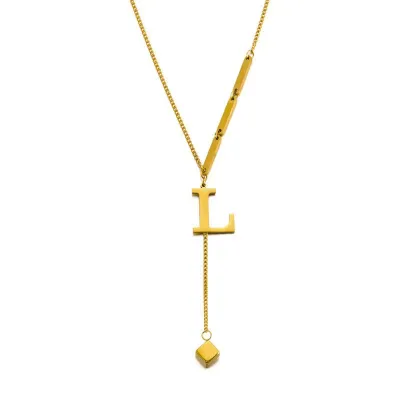 Women Fashion Simple 26 English Alphabet Titanium Steel Necklace