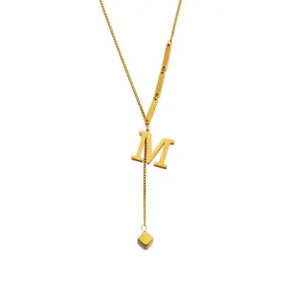 Women Fashion Simple 26 English Alphabet Titanium Steel Necklace