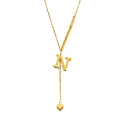 Women Fashion Simple 26 English Alphabet Titanium Steel Necklace