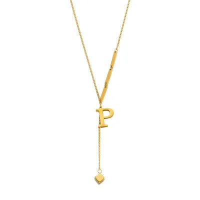 Women Fashion Simple 26 English Alphabet Titanium Steel Necklace