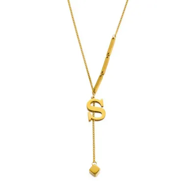 Women Fashion Simple 26 English Alphabet Titanium Steel Necklace